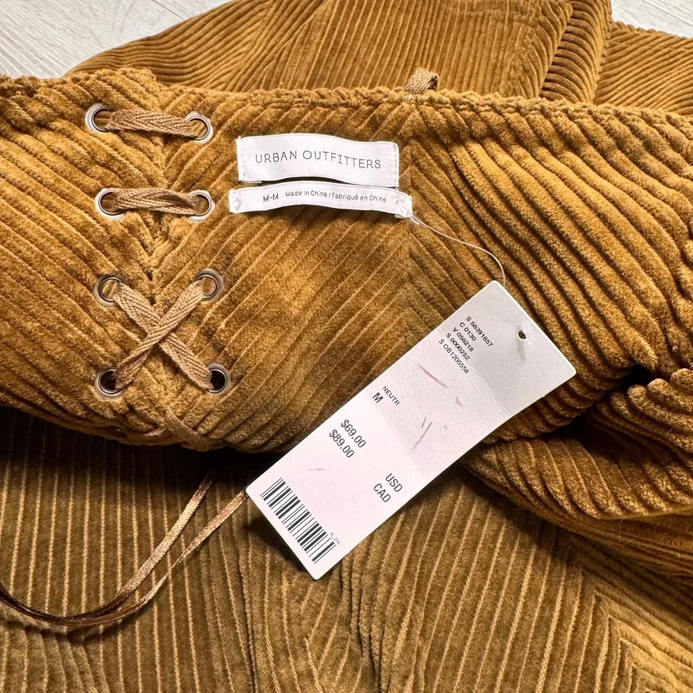 NWT Urban Outfitters Kensie Corduroy Lace Up Mini Dress Brown‎ A Line Medium M